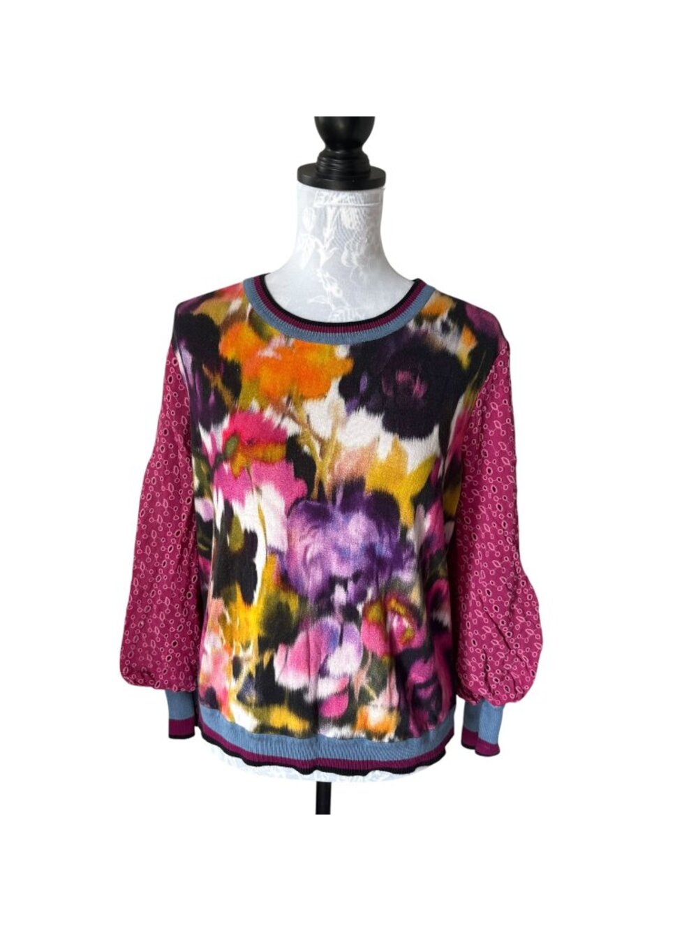Blank London Anthropologie Colorful Sweatshirt Top Balloon Sleeve Petite Medium